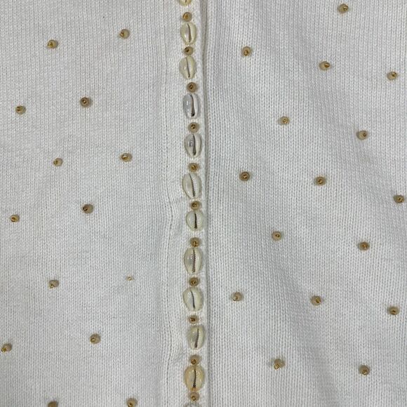 Storybook Knits Cardigan Sweater Women's 3X Beige Seashells Long Sleeve V-Neck - Picture 6 of 16